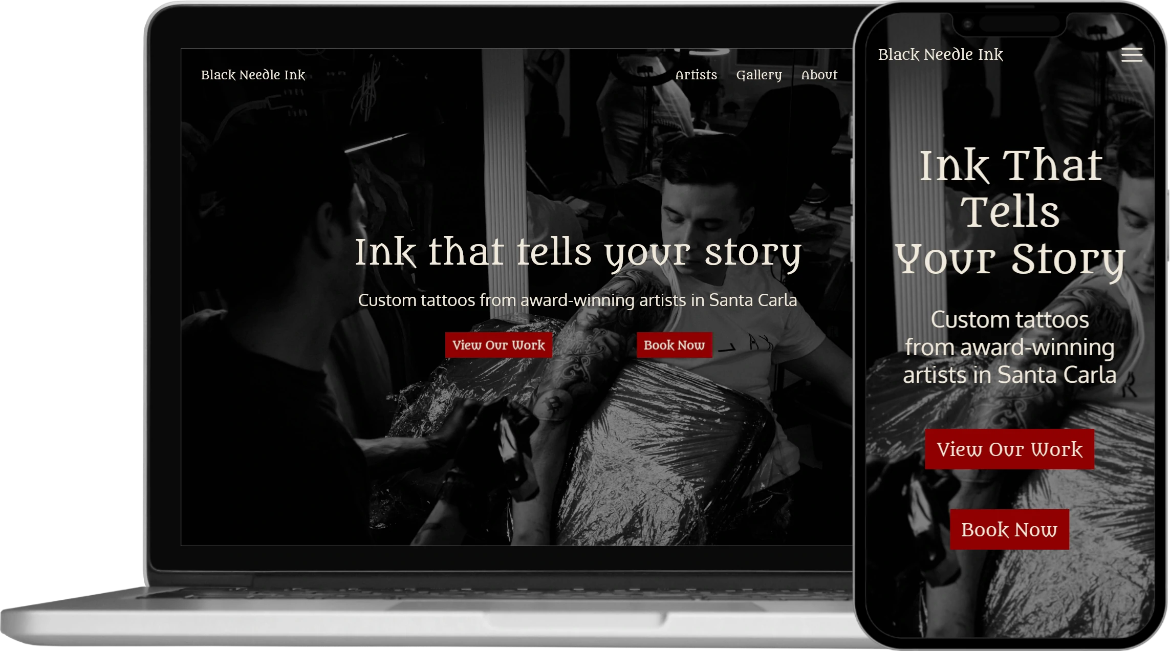 tattoo-studio-website-screenshot web design for tattoo studios - Little Nerd Web Design
